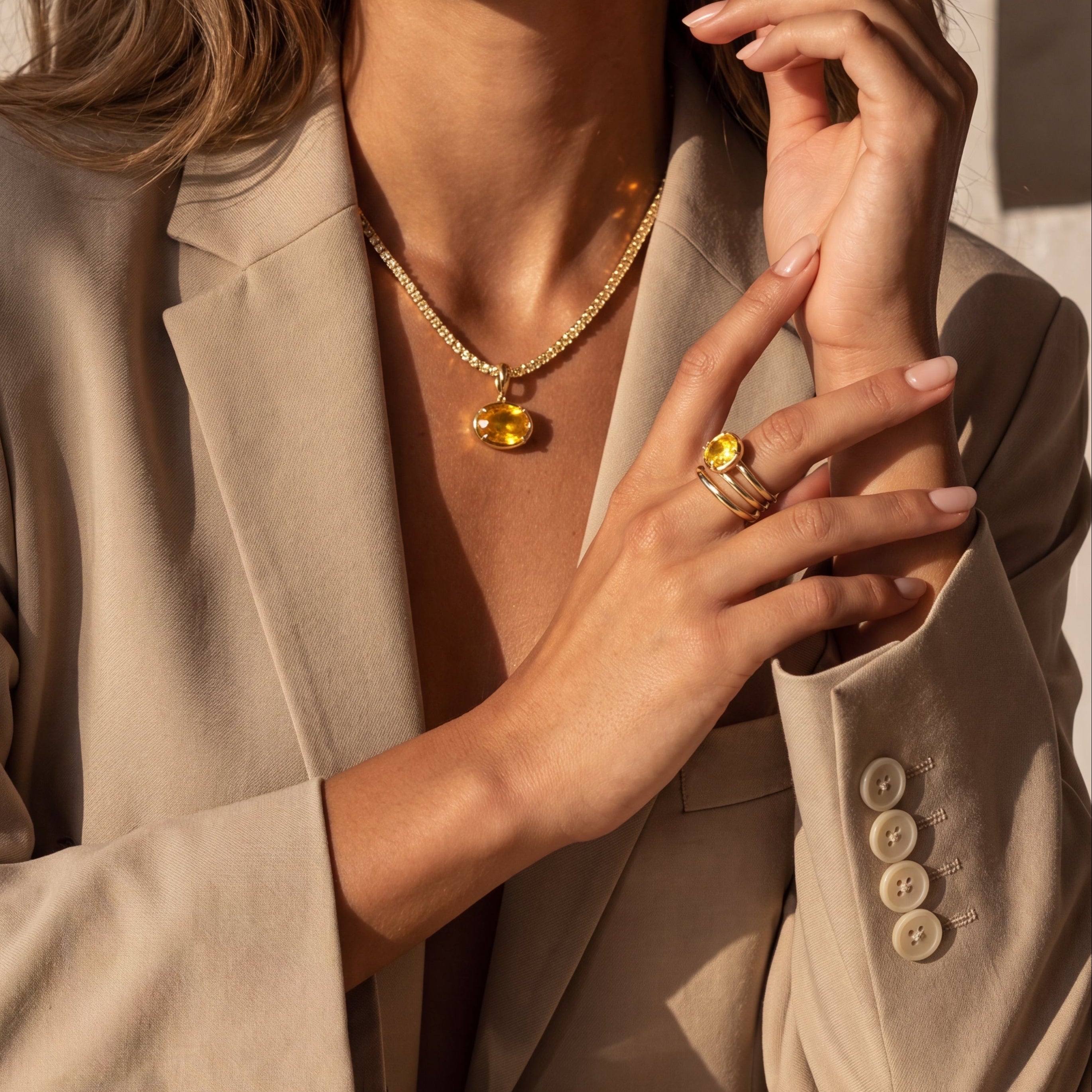 oval shape bezel stone yellow set
