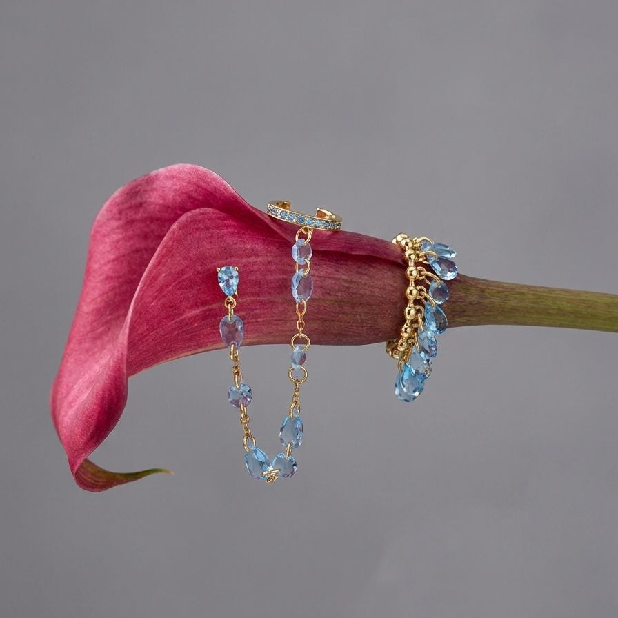 Silver italy ring mini cz crystal drops
