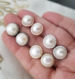 EARRING STUD PEARL/CZ