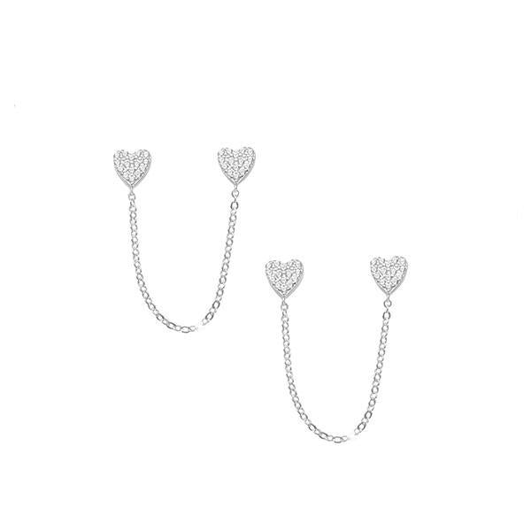 EARRING 2LITTLE HEARTCZ CHAIN