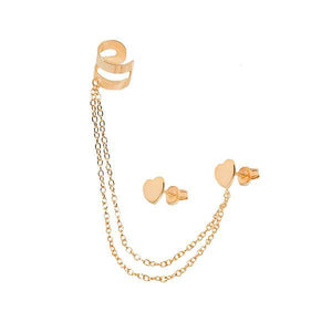 EARRING HEARTPLAIN ON CHAIN CUFF