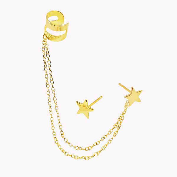 EARRING STAR PLAIN ON CHAIN CUFF