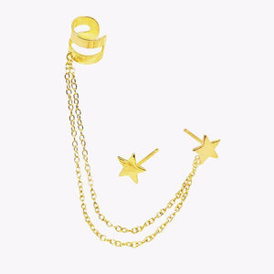 EARRING STAR PLAIN ON CHAIN CUFF