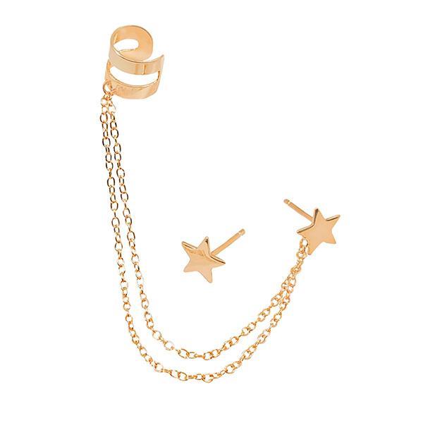 EARRING STAR PLAIN ON CHAIN CUFF
