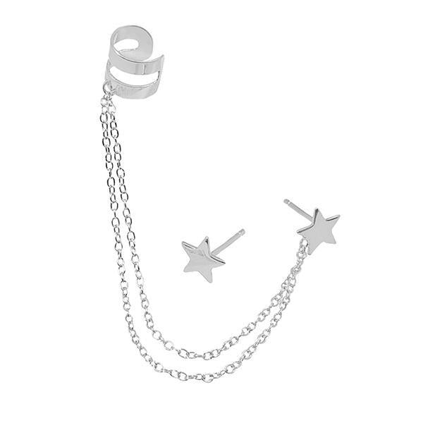 EARRING STAR PLAIN ON CHAIN CUFF